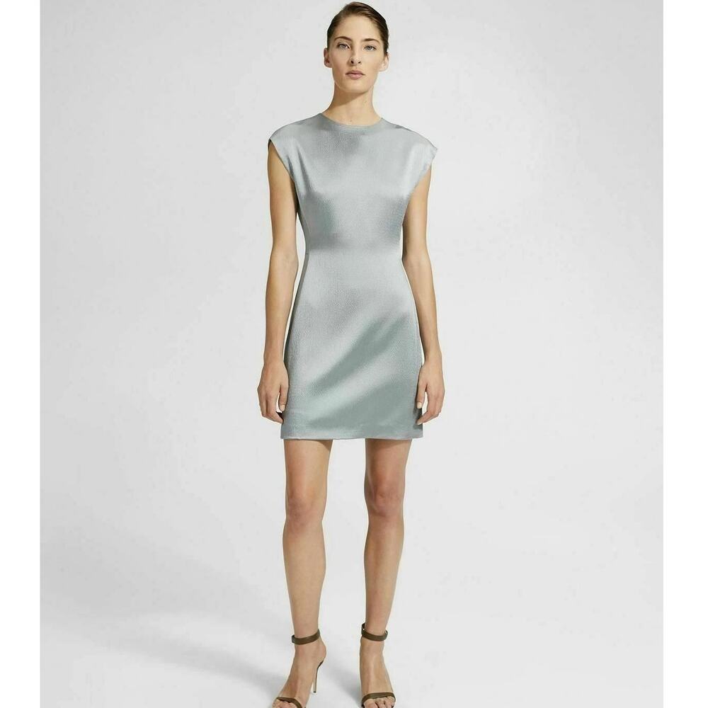 Theory Structured Satin Sheath Dress Size 6 Gray Office Career